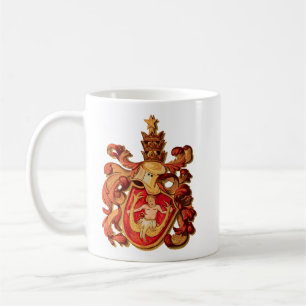 Vintage German Red and Gold Aquarius Coat of Arms Coffee Mug