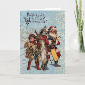 Vintage German Santa And Rabbit Christmas Card