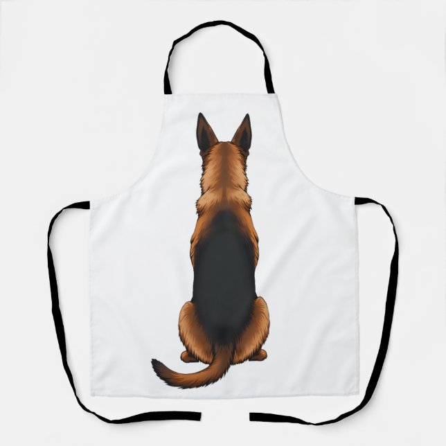 Vintage German Shepherd Back View Dog Illustration Apron (Front)