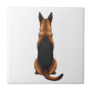 Vintage German Shepherd Back View Dog Illustration Tile