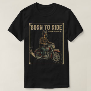 Vintage German Shepherd Biker 'Born to Ride' Retro T-Shirt