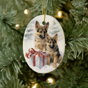 Vintage German Shepherd Christmas Ceramic Tree Decoration