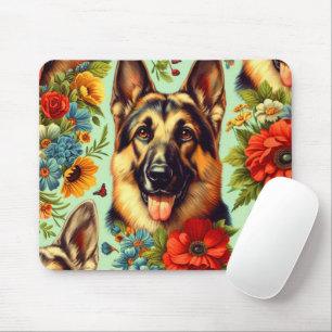 Vintage German Shepherd Floral Mouse Mat