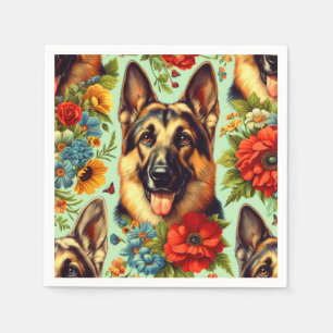 Vintage German Shepherd Floral Napkin