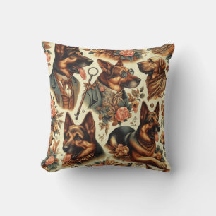Vintage German Shepherd Illustration Cushion