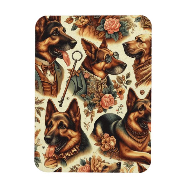 Vintage German Shepherd Illustration Magnet (Vertical)