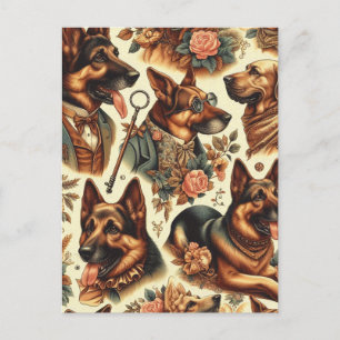 Vintage German Shepherd Illustration Postcard