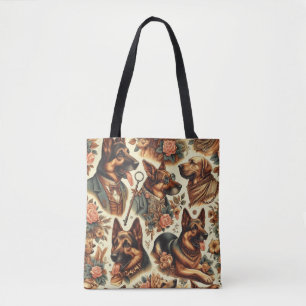 Vintage German Shepherd Illustration Tote Bag