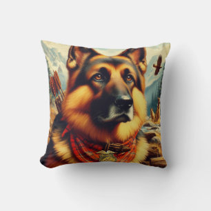 Vintage German Shepherd Painting Cushion
