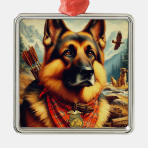 Vintage German Shepherd Painting Metal Tree Decoration