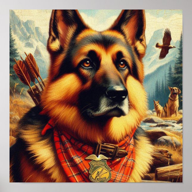 Vintage German Shepherd Painting Poster (Front)