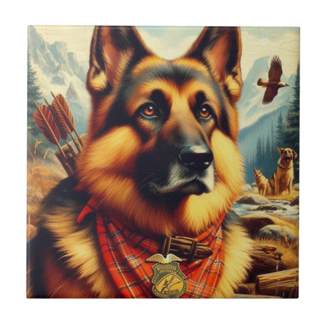Vintage German Shepherd Painting Tile (Front)