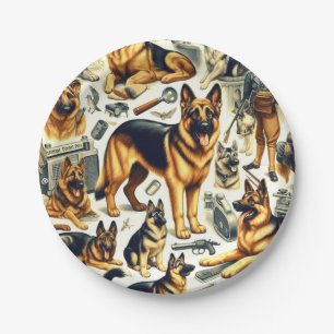 Vintage German Shepherd Seamless Paper Plate