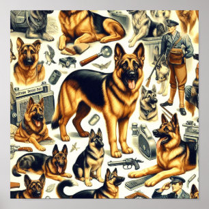 Vintage German Shepherd Seamless Poster