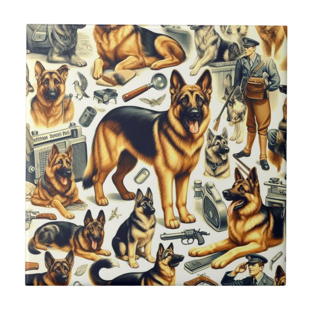 Vintage German Shepherd Seamless Tile (Front)