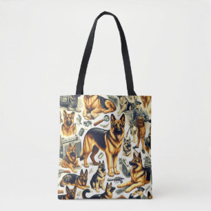 Vintage German Shepherd Seamless Tote Bag
