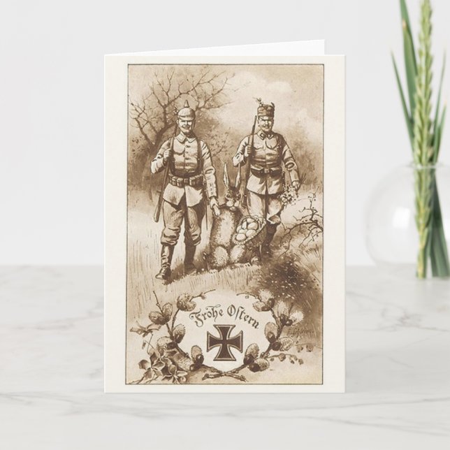 Vintage German Soldiers Easter Greeting Card (Front)