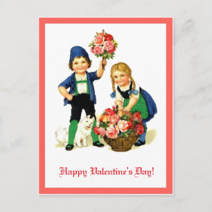 Vintage German Valentine Children & Flowers copy Postcard