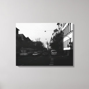 Vintage Germany Frankfurt City street cars Canvas Print