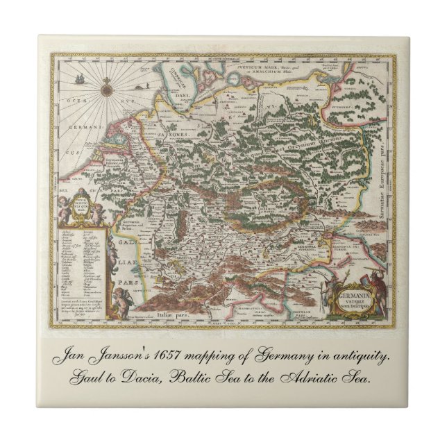 Vintage Germany Map Baltic Sea  Tile (Front)