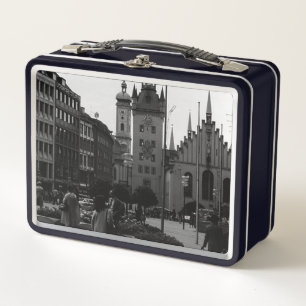 Vintage Germany Munich Church Marienplatz Metal Lunch Box