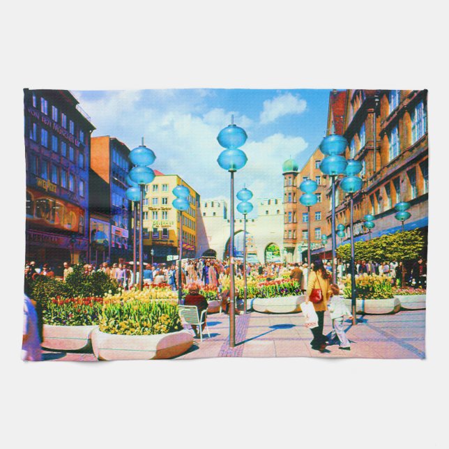 Vintage Germany Munich Towngate Karistor Tea Towel (Horizontal)