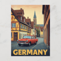 Vintage Germany Red Car Travel Poster Art