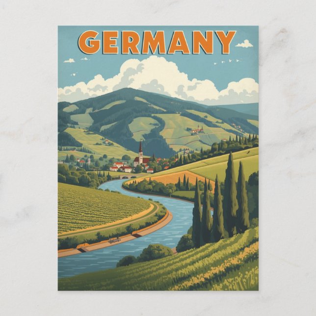 Vintage Germany River Valley Travel Postcard (Front)