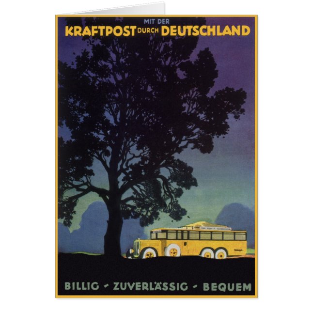 Vintage Germany, Yellow Bus at Night, Travel Art (Front)