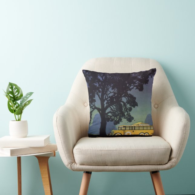 Vintage Germany, Yellow Bus at Night, Travel Art Cushion (Chair)