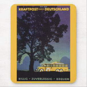 Vintage Germany, Yellow Bus at Night, Travel Art Mouse Mat