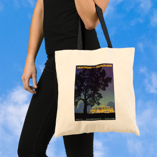 Vintage Germany, Yellow Bus at Night, Travel Art Tote Bag
