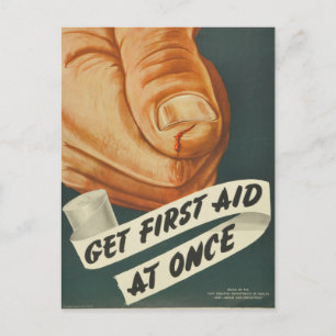 Vintage Get First Aid at Once Postcard
