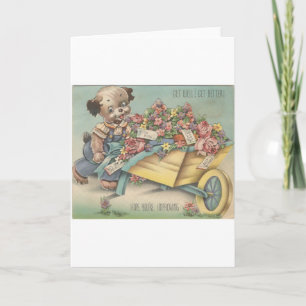 Vintage Get Well Dog With Wheelbarrow Card