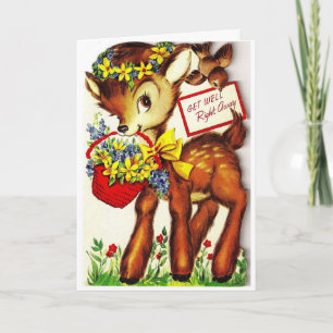 Vintage Get Well -Fawn & Bird with Yellow Daisies, Card