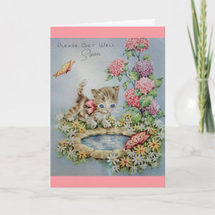 Vintage Get Well - Kitten and Butterflies, Card