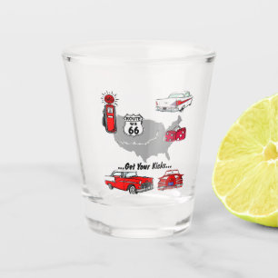 Vintage Get your kicks t-shirts and gifts Mug Shot Glass