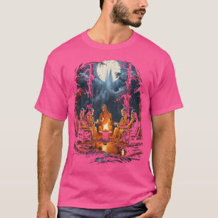 Vintage Ghost And Skeleton By Fire Camping Gothic  T-Shirt