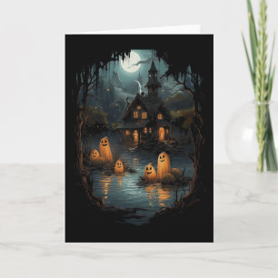 Vintage Ghost And Skeleton Scary Skeleton Hallowee Card