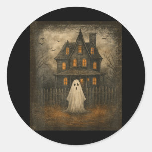 Vintage Ghost Boo Haunted House Halloween Costumes Classic Round Sticker