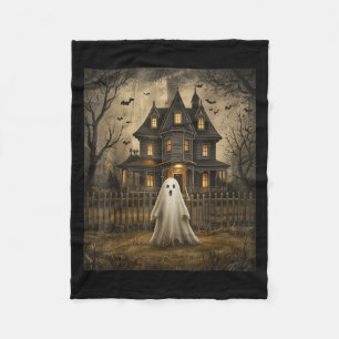 Vintage Ghost Boo Haunted House Halloween Fleece Blanket