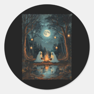 Vintage Ghost Book Reading Camping Gothic Hallowee Classic Round Sticker