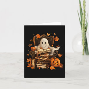 Vintage Ghost Book Reading Pumpkin Gothic Hallowee Card