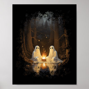 Vintage Ghost Campfire Camping Gothic Halloween Poster