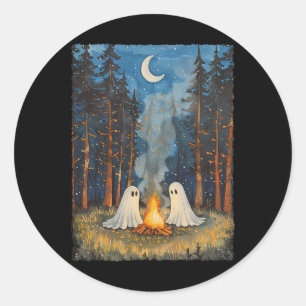 Vintage Ghost Campfire Camping Lover Forest Gothic Classic Round Sticker