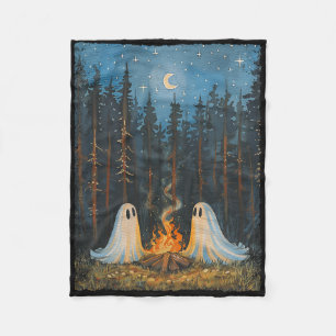 Vintage Ghost Campfire Camping Lover Forest Gothic Fleece Blanket