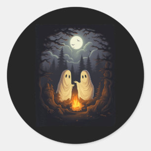 Vintage Ghost Camping Campfire Gothic Halloween Me Classic Round Sticker