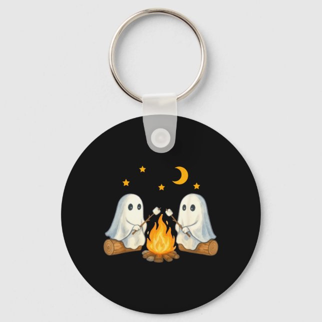 Vintage Ghost Camping Gothic Halloween Campfire Key Ring (Front)