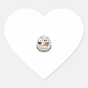 Vintage Ghost Cat Halloween Floral Vector Design_1 Heart Sticker