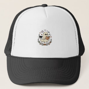 Vintage Ghost Cat Halloween Floral Vector Design_1 Trucker Hat